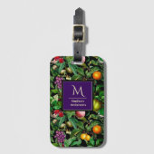 Elegant tropisch fruit zwart patroon monogram bagagelabel (Voorkant (verticaal))