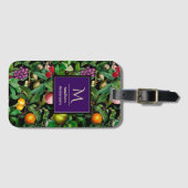 Elegant tropisch fruit zwart patroon monogram bagagelabel (Voorkant (horizontaal))
