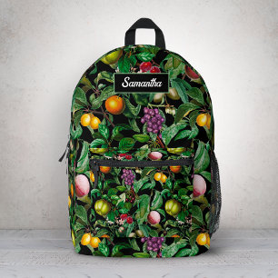 Elegant tropisch fruit zwart patroon monogram bedrukte rugzak