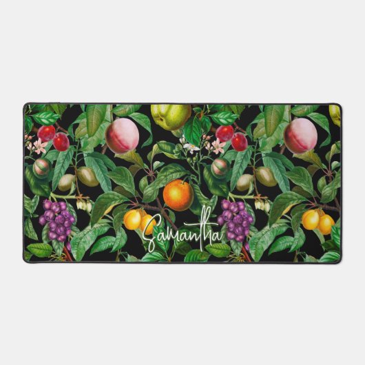 Elegant tropisch fruit zwart patroon monogram bureaumat (Voorkant)