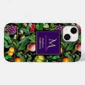 Elegant tropisch fruit zwart patroon monogram Case-Mate iPhone case (Achterkant (horizontaal))
