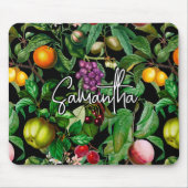 Elegant tropisch fruit zwart patroon monogram muismat (Voorkant)