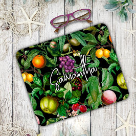 Elegant tropisch fruit zwart patroon monogram muismat