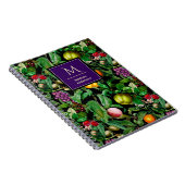 Elegant tropisch fruit zwart patroon monogram notitieboek (Rechterzijde)
