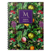 Elegant tropisch fruit zwart patroon monogram notitieboek (Voorkant)