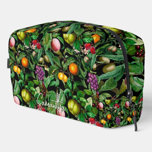 Elegant tropisch fruit zwart patroon monogram toilettasje (Rechterhoek)
