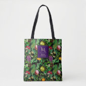 Elegant tropisch fruit zwart patroon monogram tote bag (Voorkant)