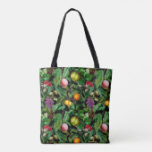 Elegant tropisch fruit zwart patroon monogram tote bag (Achterkant)