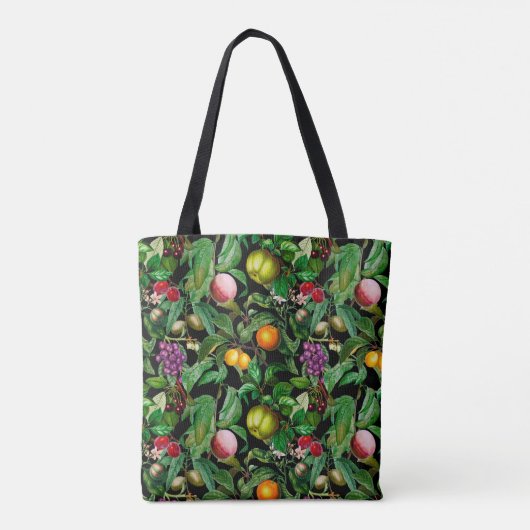 Elegant tropisch fruit zwart patroon monogram tote bag (Achterkant)