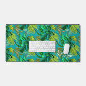 Elegant tropisch groen blad aqua patroon monogram bureaumat (Keyboard & Muis)