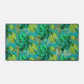 Elegant tropisch groen blad aqua patroon monogram bureaumat (Voorkant)