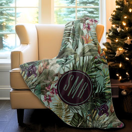 Elegant tropisch groen blad bloemenaquapatroon fleece deken