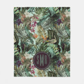 Elegant tropisch groen blad bloemenaquapatroon fleece deken (Voorkant)