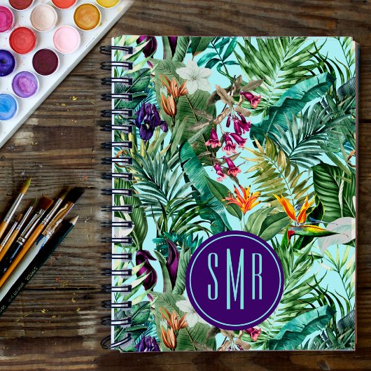 Elegant tropisch groen blad bloemenaquapatroon notitieboek