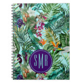 Elegant tropisch groen blad bloemenaquapatroon notitieboek (Voorkant)