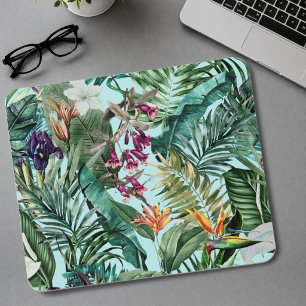 Elegant tropisch groen blad bloemmotief in aqua muismat