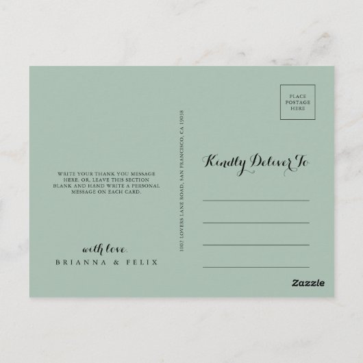 Elegant tropisch groen blad dank u briefkaart (Achterkant)