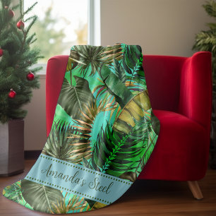 Elegant tropisch groen blad geel blauw fleece deken