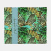 Elegant tropisch groen blad geel blauw fleece deken (Voorkant (Horizontaal))