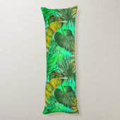 Elegant tropisch groen blad geel blauw patroon lichaamskussen (Achterkant (Verticaal))