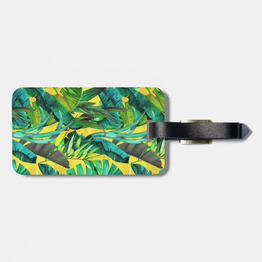 Elegant tropisch groen blad geel patroon bagagelabel (Achterkant horizontaal)