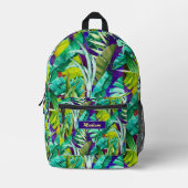 Elegant tropisch groen blad paarse bedrukte rugzak (Voorkant)