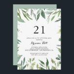 Elegant Tropisch Groen Bladgroen 21e Verjaardagsfe Kaart<br><div class="desc">Deze elegante tropische groene gebladerte 21e verjaardagsfeestuitnodiging is perfect voor een eenvoudig verjaardagsfeest. Dit handgetekende ontwerp is voorzien van waterverf mooie groene bladeren.</div>