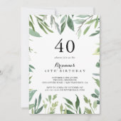 Elegant Tropisch Groen Bladgroen 40e Verjaardagsfe Kaart (Voorkant)