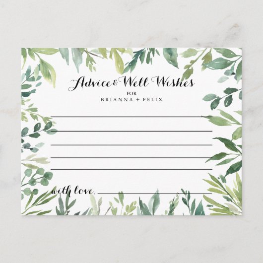 Elegant Tropisch Groen Bladgroen Bruiloft Advies K Briefkaart (Voorkant)