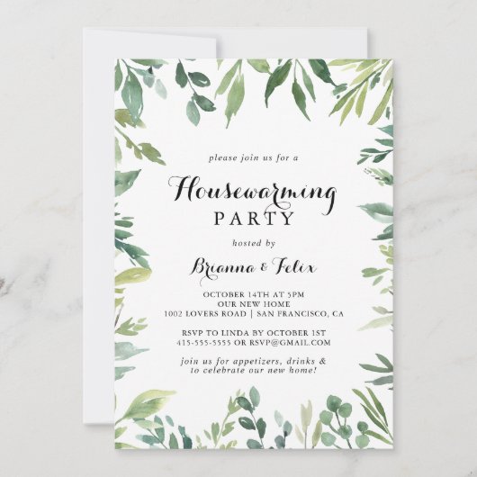 Elegant Tropisch Groen Bladgroen Housewarming Part Kaart (Voorkant)