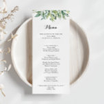 Elegant Tropisch Groen Bladgroen Kalligrafie Diner Menu<br><div class="desc">Deze elegante tropische groene loof kalligrafie diner menukaart is perfect voor een moderne bruiloft. Dit handgetekende ontwerp is voorzien van waterverf mooie groene bladeren. Dit menu kan worden gebruikt voor een huwelijksreceptie,  repetitiediner,  vrijgezellenfeest of een evenement.</div>