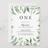 Elegant tropisch groen eerste verjaardagsfeestje kaart (Voorkant)