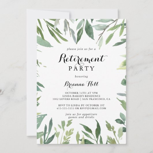 Elegant Tropisch Groen Foliage Pensioen Partij Kaart (Voorkant)