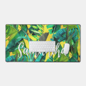 Elegant tropisch groen geel bladpatroon bureaumat (Keyboard & Muis)