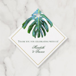 Elegant Tropisch Groen Gouden Monstera blad Bedankjes Labels