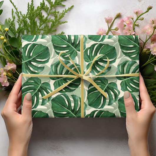 Elegant tropisch groen groen Monstera blad Cadeaupapier