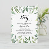 Elegant Tropisch Groen Het is een Jongen Baby show Kaart (Staand voorkant)