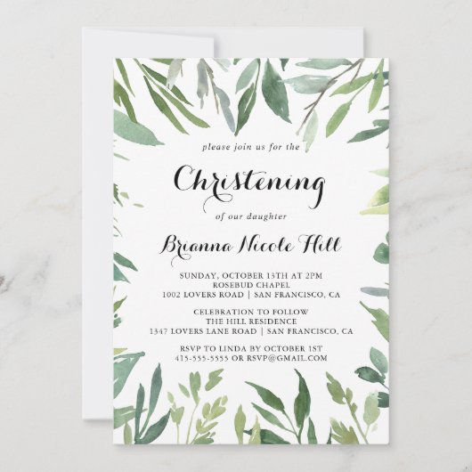 Elegant tropisch groen loof doopsel kaart (Voorkant)