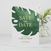 Elegant Tropisch Groen Monstera Blad Bruiloft Save The Date (Staand voorkant)