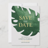 Elegant Tropisch Groen Monstera Blad Trouwen Save The Date (Voorkant)