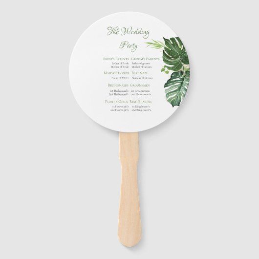 Elegant tropisch groen Monstera verlaat bruiloft Handwaaier (Achterkant)