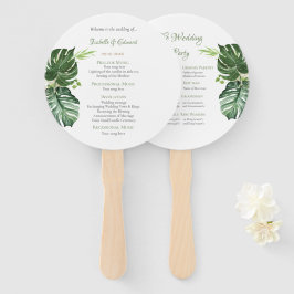 Elegant tropisch groen Monstera verlaat bruiloft Handwaaier