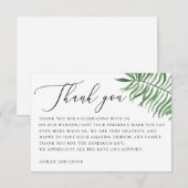 Elegant tropisch groen. Palmbladeren bruiloft Bedankkaart (Voorkant / Achterkant)