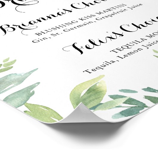 Elegant tropisch groen signature drankjes bord poster (Hoek)