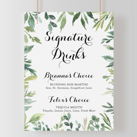 Elegant tropisch groen signature drankjes bord poster