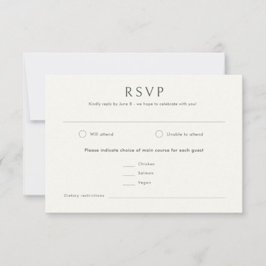 Elegant Tropisch Groen  Stijl Bruiloft RSVP Kaartje (Voorkant)