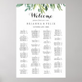 Elegant Tropisch Groene Alfabetische Zitkaart Poster (Voorkant)