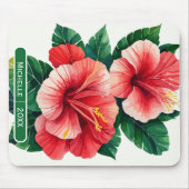 Elegant Tropisch Hawaii Hibiscus Groen Monogram Muismat (Voorkant)