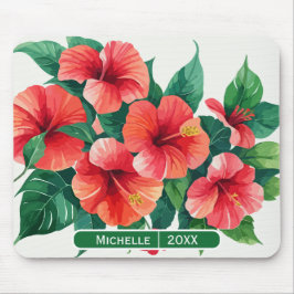 Elegant Tropisch Hawaii Hibiscus Groen Monogram Muismat
