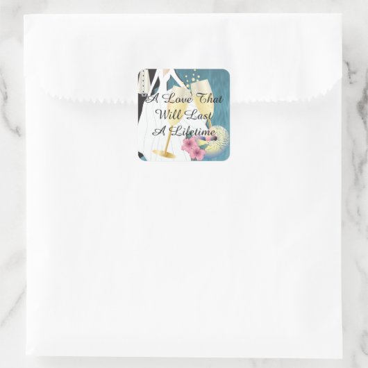 Elegant Tropisch Huwelijkspaar Vierkante Sticker (Tas)